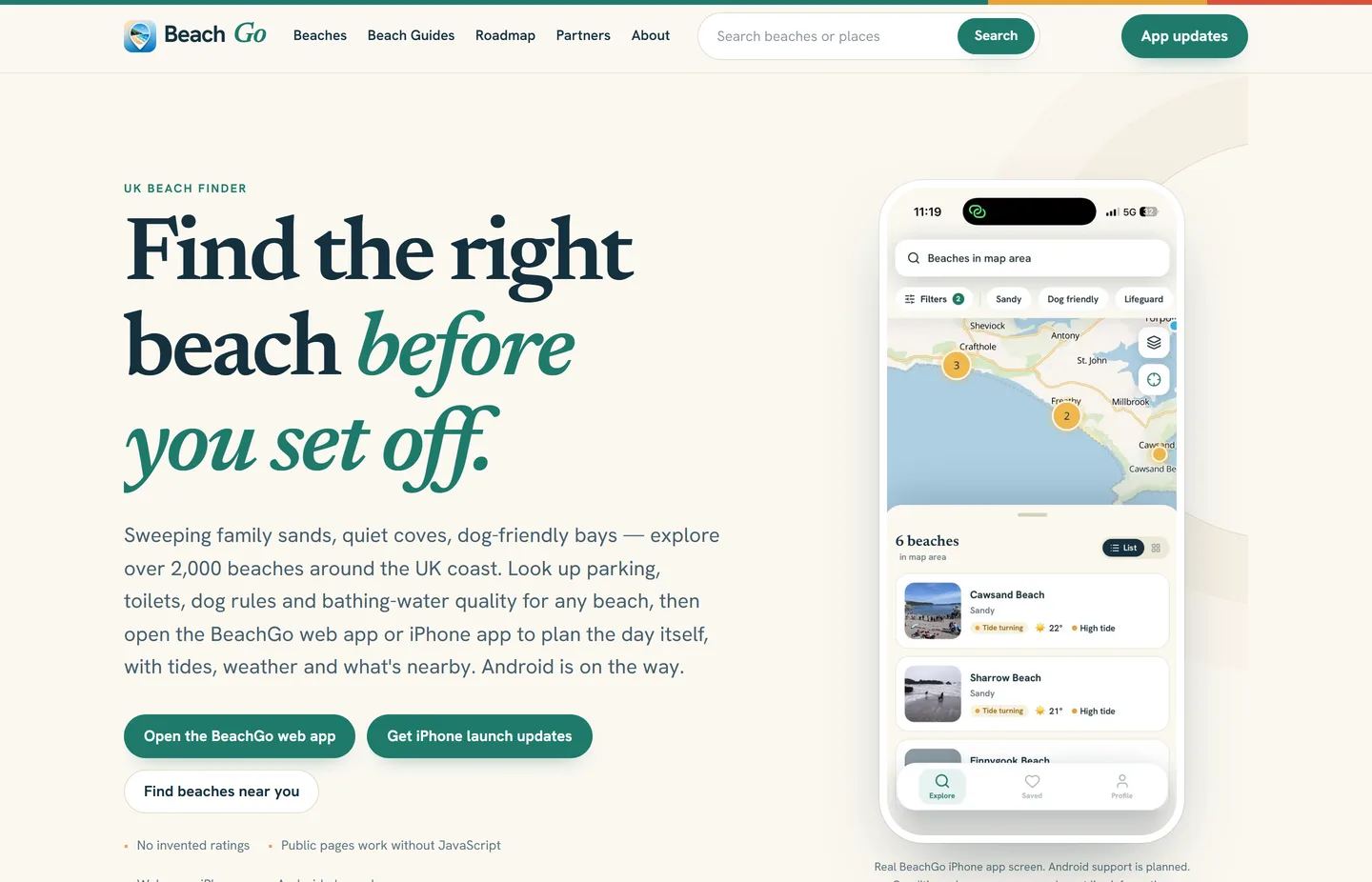 BeachGo UK beach directory homepage