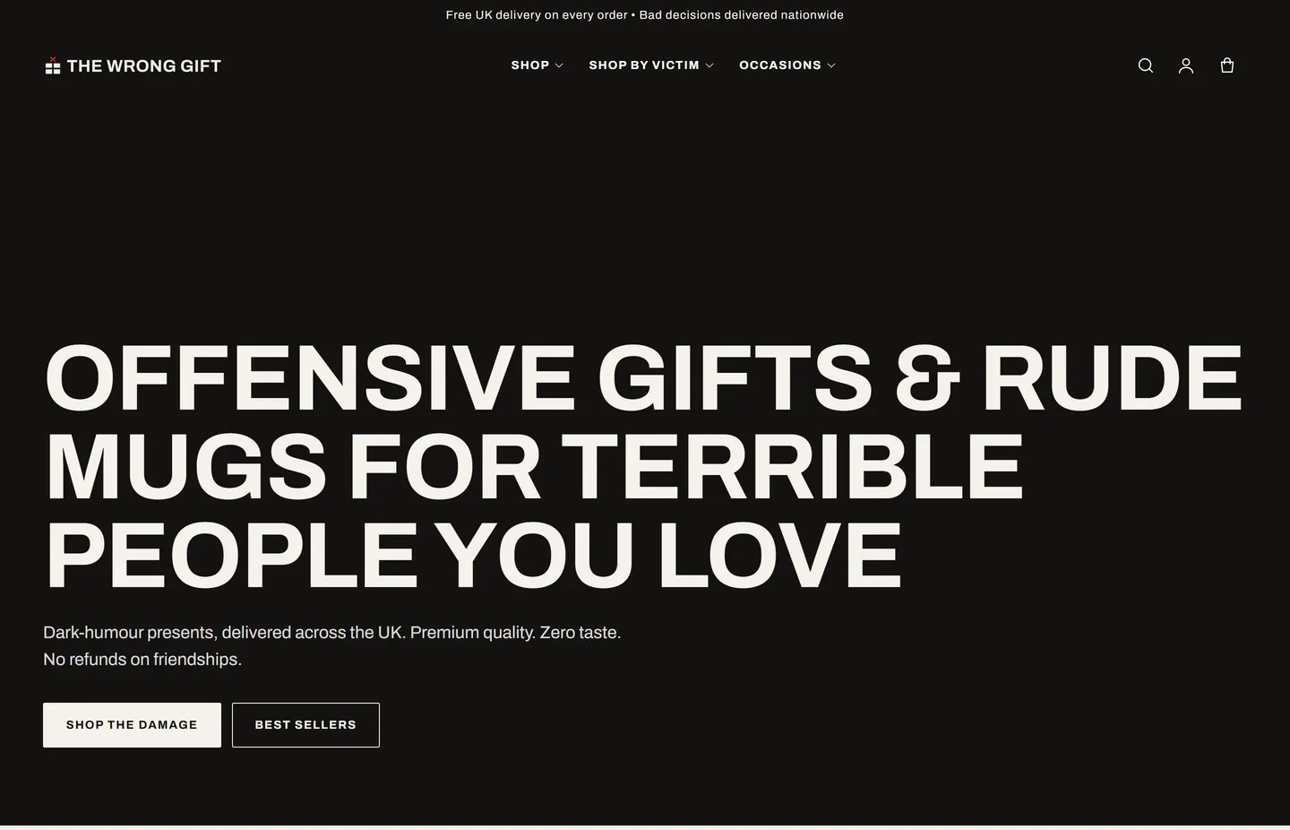 The Wrong Gift online gift shop homepage